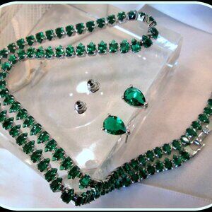 EMETRALD TENNIS NECKLACE EARRING SET LADIES UNIQUE JEWELRY